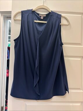 Navy Sleeveless Draped V-Neck Top
